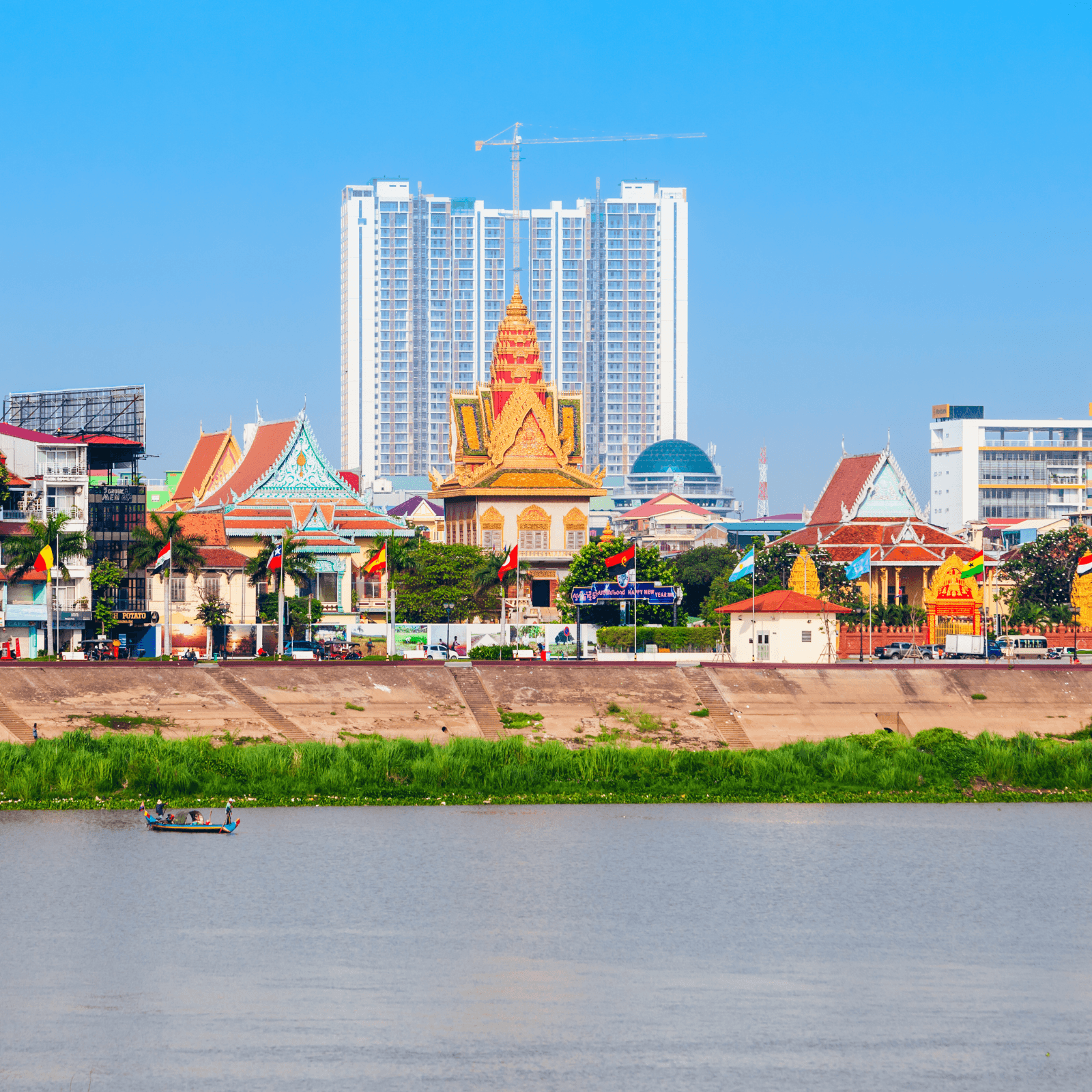 Wat Phnom, the city spiritual heart, for a tranquil experience.