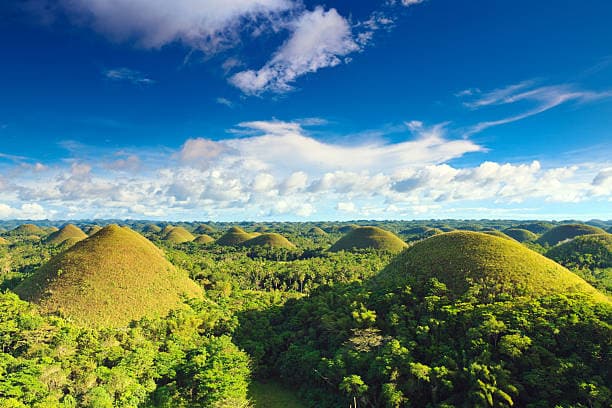 Journey through the lush landscapes of Bohol's Chocolate Hills, an extraordinary geological formation that turns cocoa-brown at the end of the dry season, offering breathtaking views and a unique natural experience.